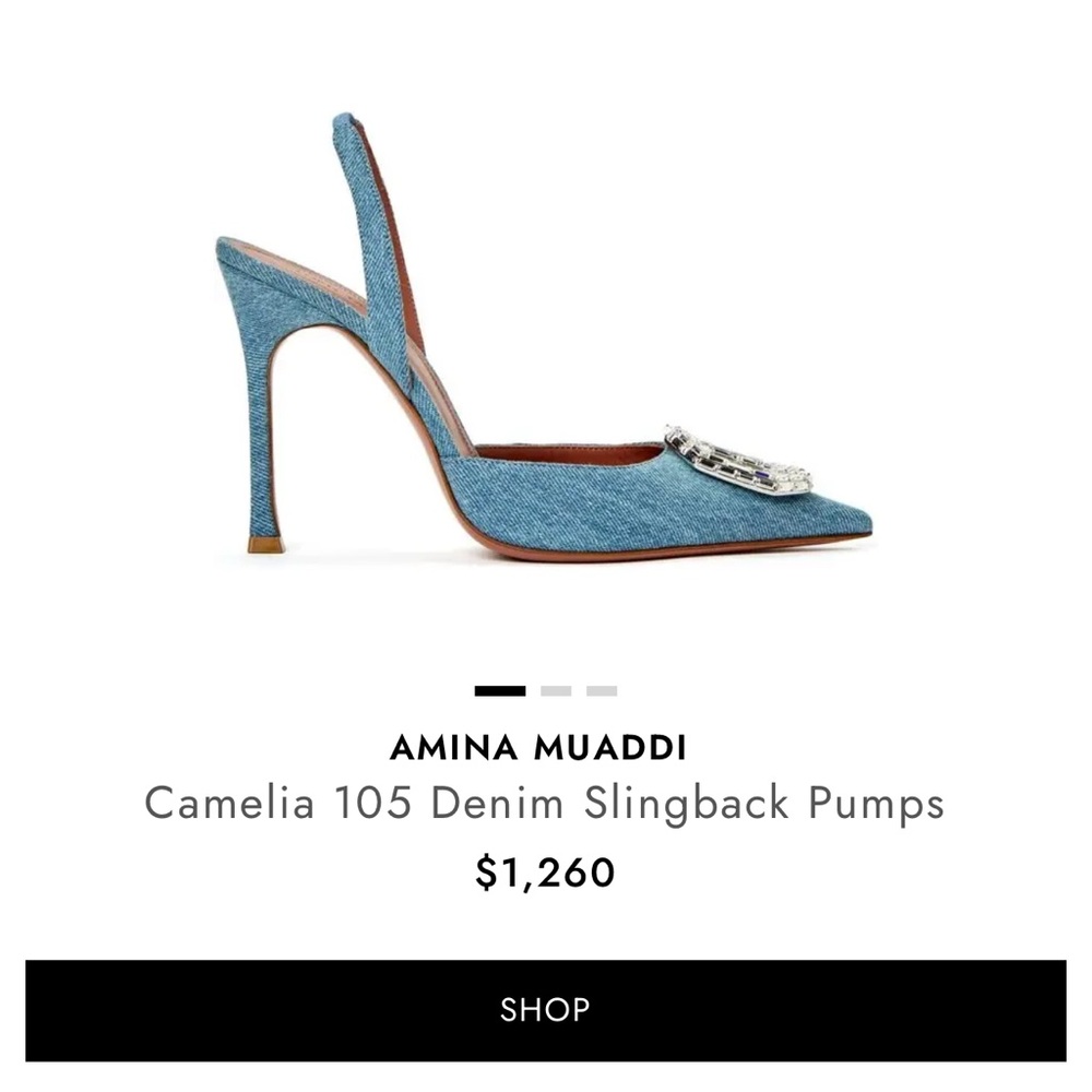 Amina Muaddi Blue Denim Slingback Pumps